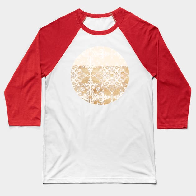 White Doodle Pattern on Sepia Ink Baseball T-Shirt by micklyn
